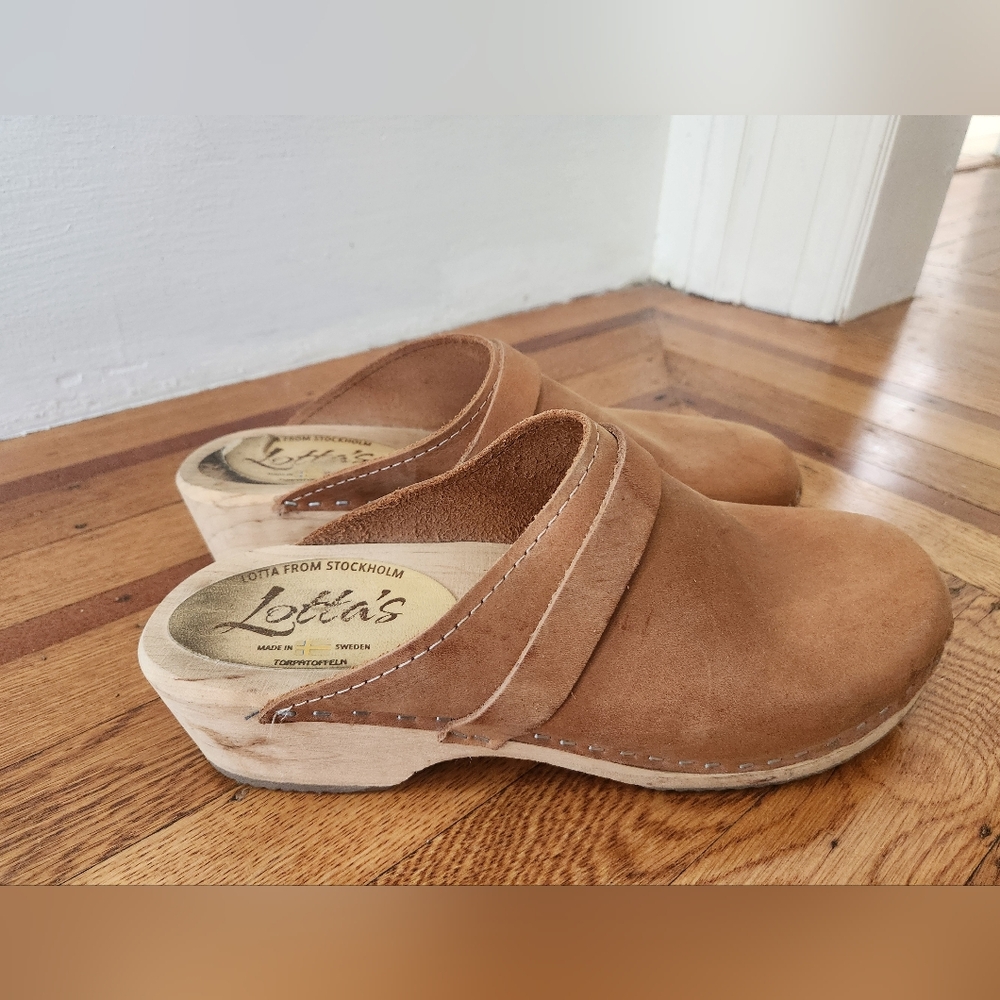 Lottas from Stockholm Tan Suede Clog Mule